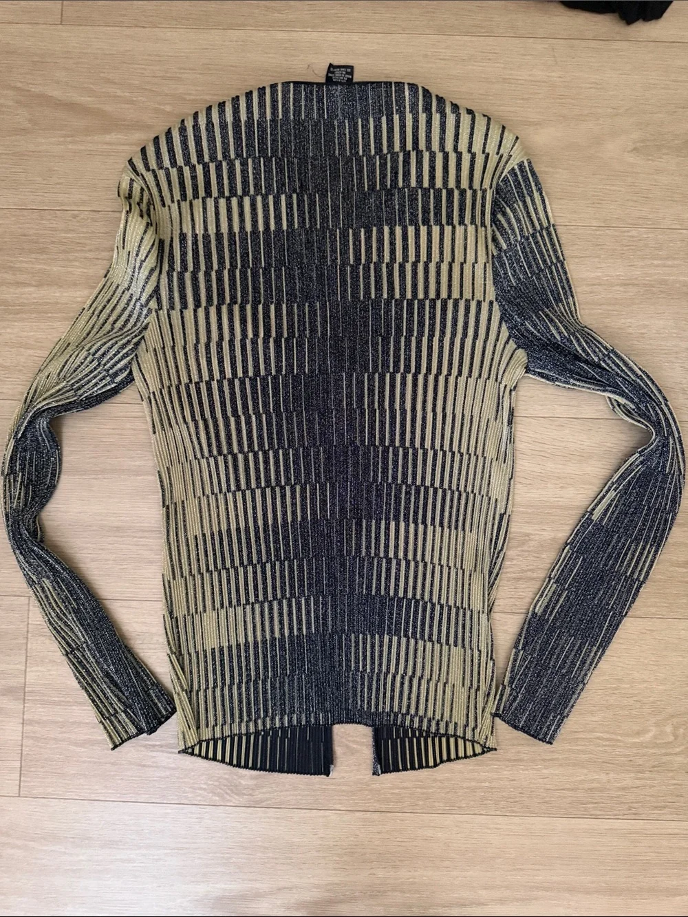 Vivienne Tam Pleats Please 2-Piece Jacket + Skirt Set in Glitter Olive + Black